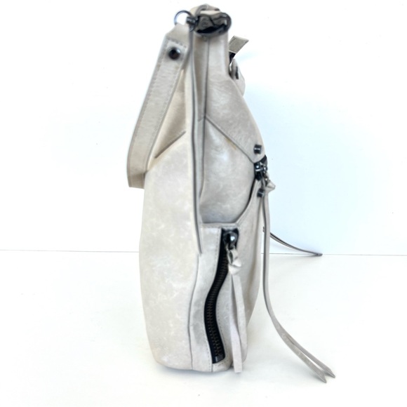 BOTKIER Logan Smooth Light Gray Leather Zip Detailed Hobo Shoulder Bag Tote - Picture 9 of 16